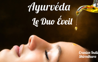 Massage shirodhara avec filet d'huile sur front du Duo Éveil ayurvédique