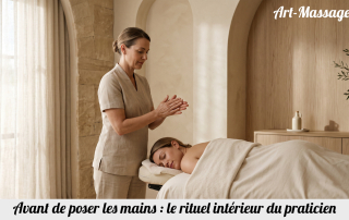 Massothérapeute préparant ses mains avant un massage dans un spa haut de gamme