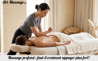 Massothérapeute appliquant une pression contrôlée avec l’avant-bras sur le haut du dos d’une cliente